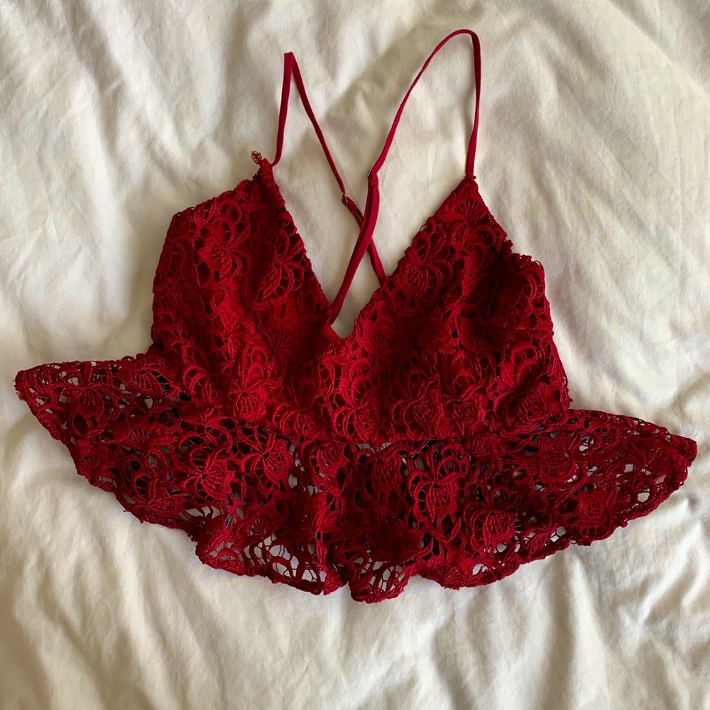 NWT Lace Woven Burgundy Top - M